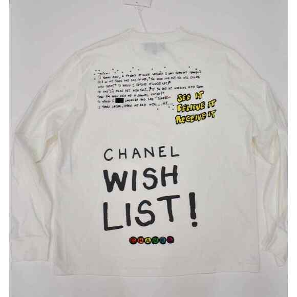 Chanel X Pharrell Capsule Collection White Long Sleeve Graffiti Tee Shirt RARE M - Picture 1 of 12